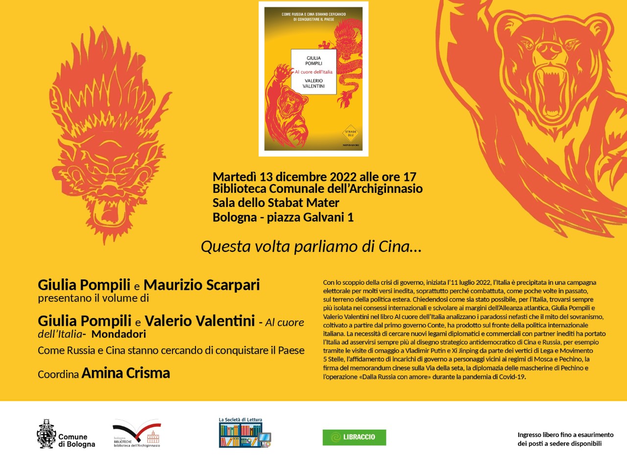 Si parla di Cina all'Archiginnasio di Bologna: presentazione del libro"Al cuore dell'Italia"
