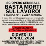 Basta morti sul lavoro! Sciopero e manifestazione a Bologna l'11 aprile 2024